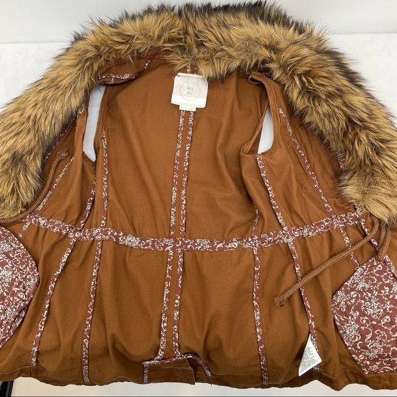 Hei Hei ANTHROPOLOGIE Womens Cargo VEST Faux FUR Removable Collar Size XS Brown - Picture 8 of 13